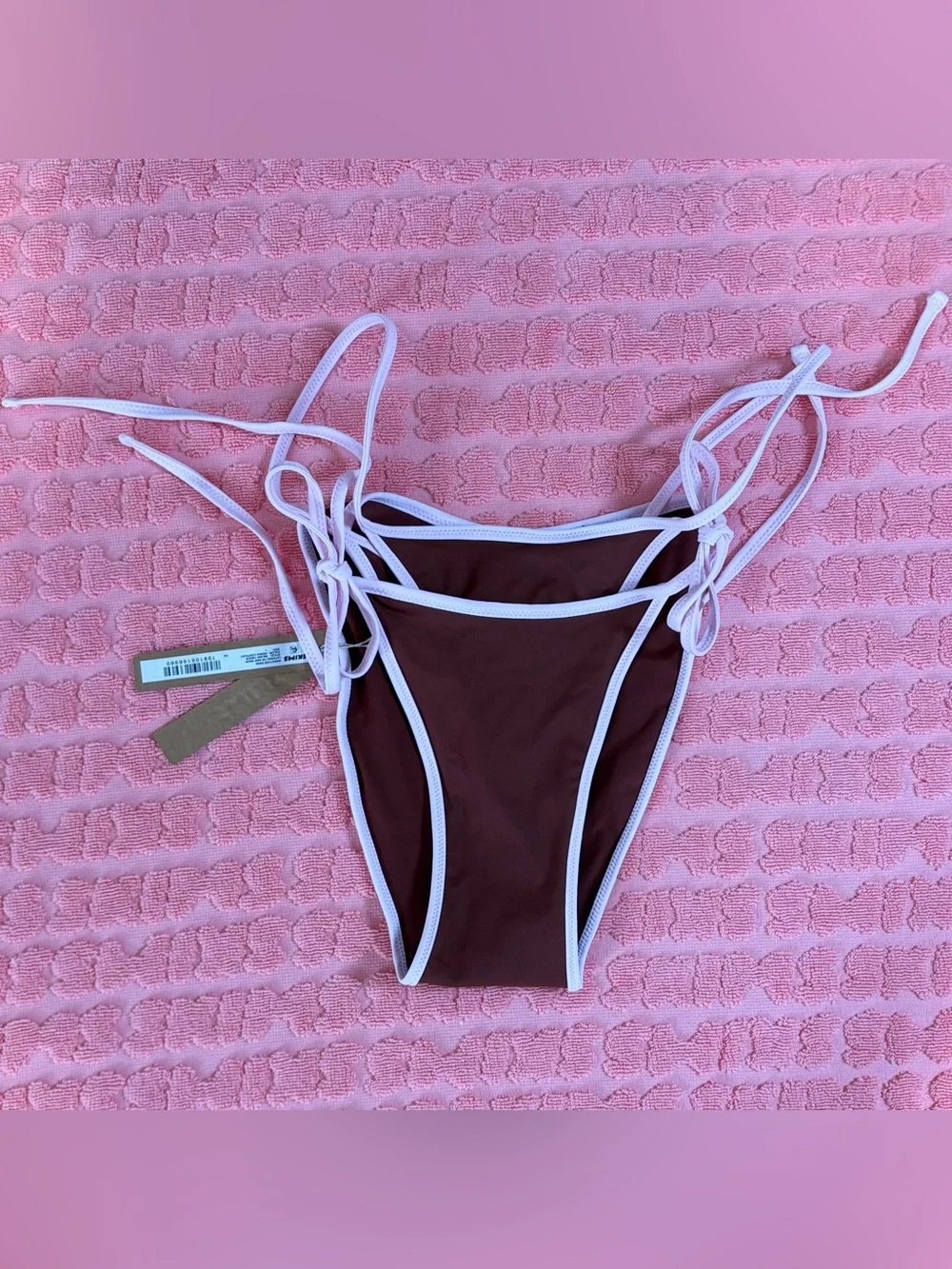 👙 SKIMS Signature Swim Layered Tie Side Bikini Bottom| Henna Contrast | L | NWT